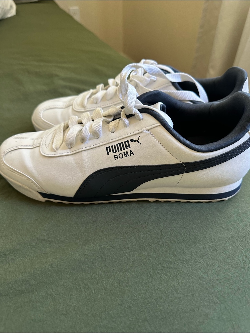 Puma Roma White and Navy Blue Low-Profile Sneakers